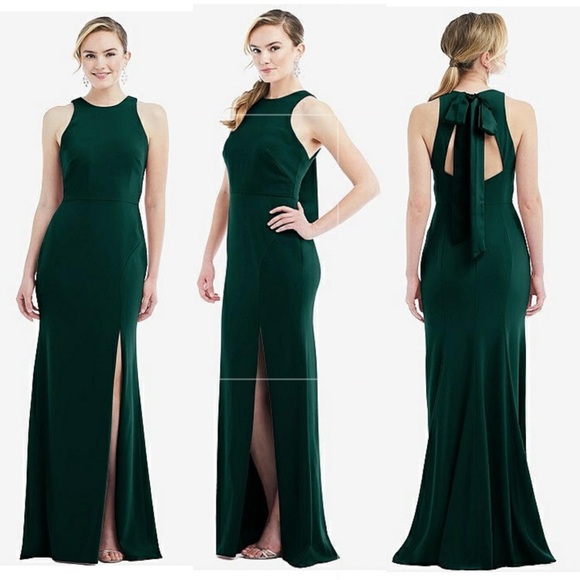 NWT Dessy Collection Crepe Cutout Halter Trumpet Maxi Dress Gown Size 8 3084S - Picture 1 of 13